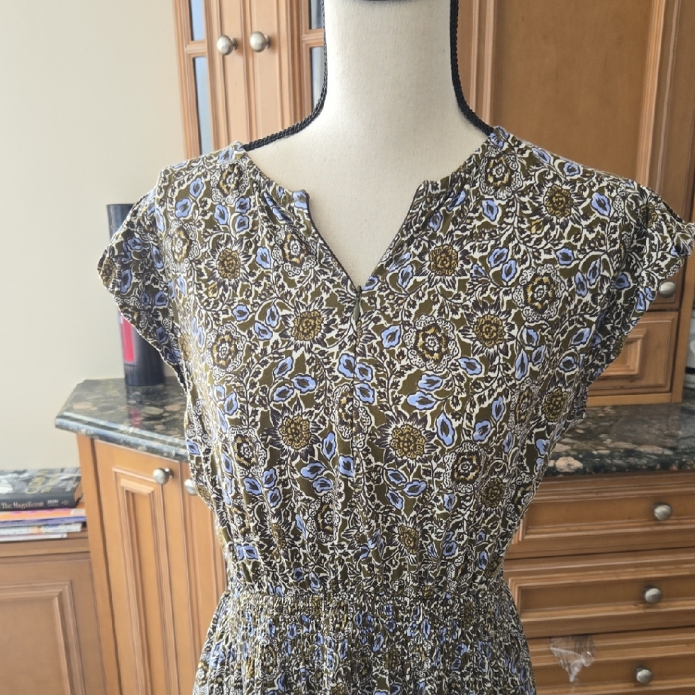 ME+EM Patterned Midi Dress in Blue and Brown